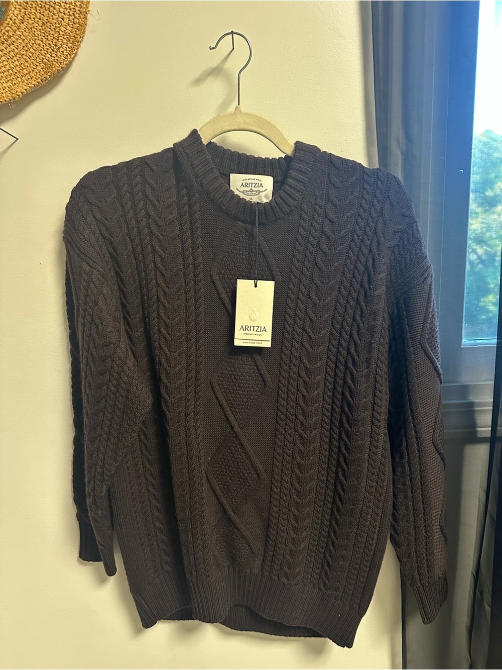 Aritzia Women Cable Knit Crewneck Sweater - Chocolate Brown